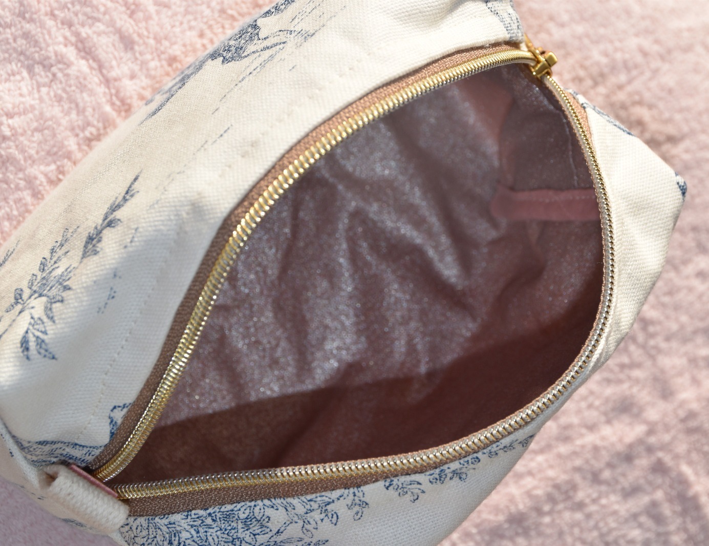 doublure trousse de toilette toile jouy bleue