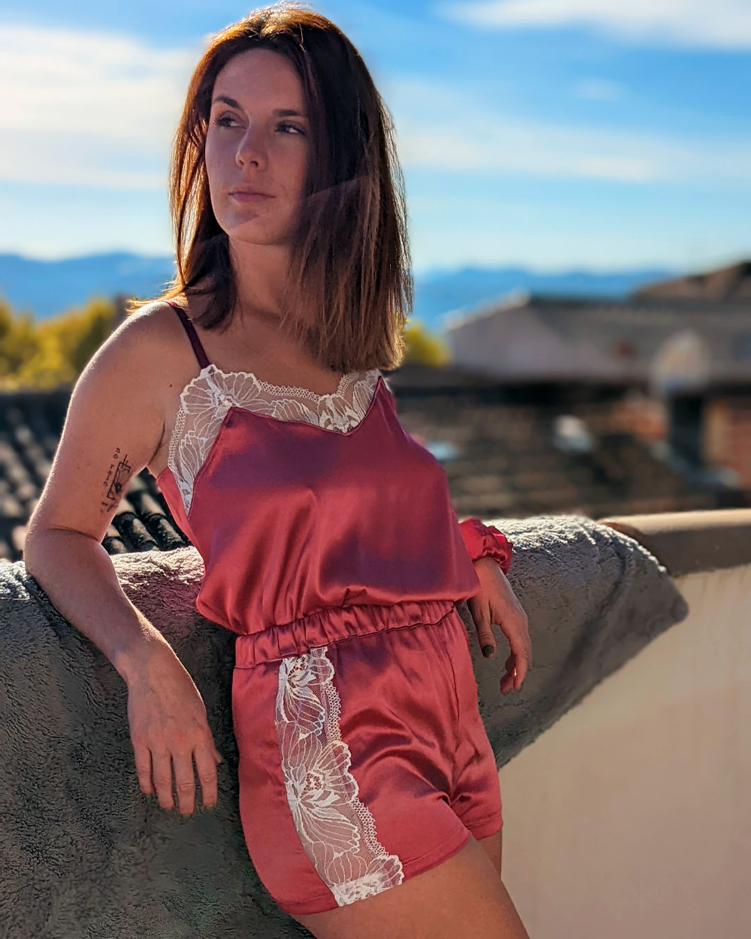 pyjama daisy framboise profil caraco et short
