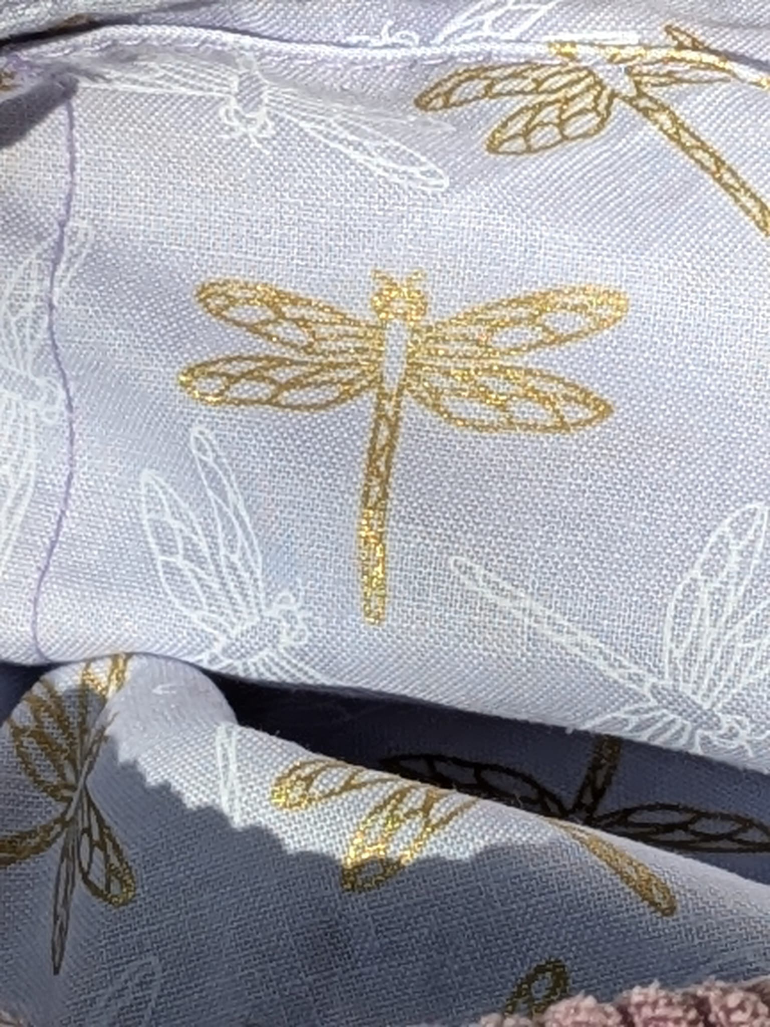 sac banane velours parme doublure lilas libellules dorées et blanches