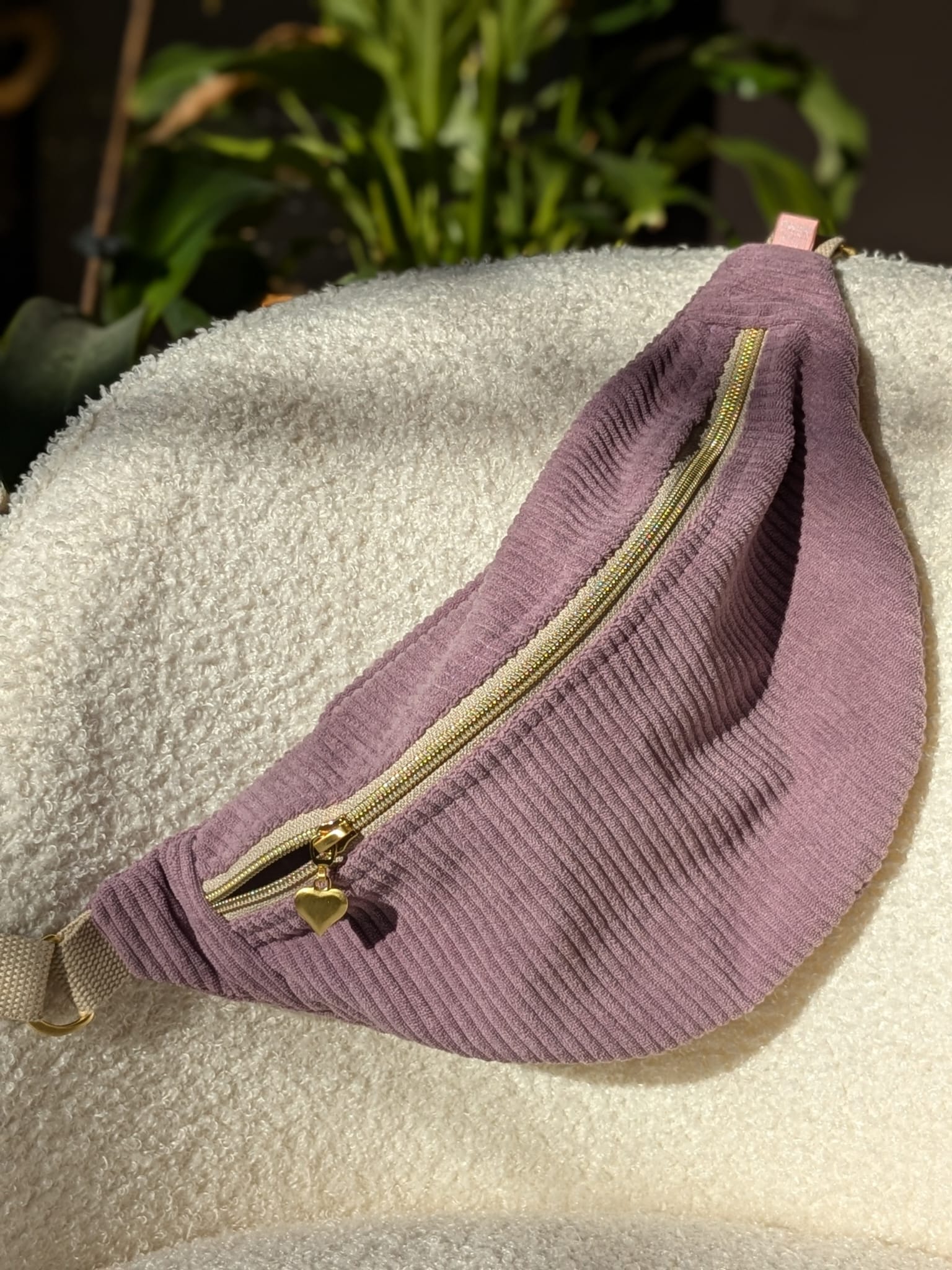 sac banane velours parme doublure libellules