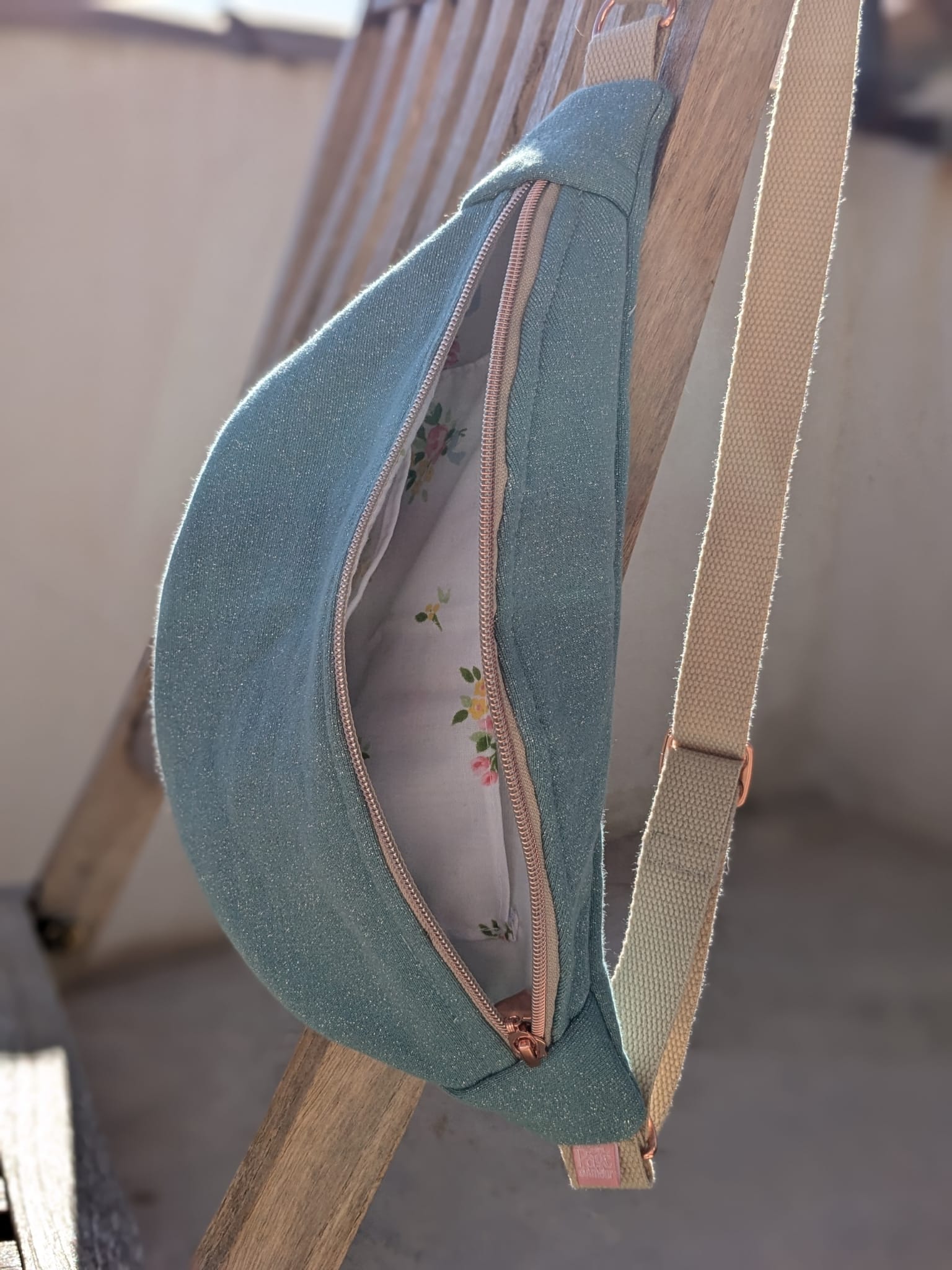 sac banane bleu paillete