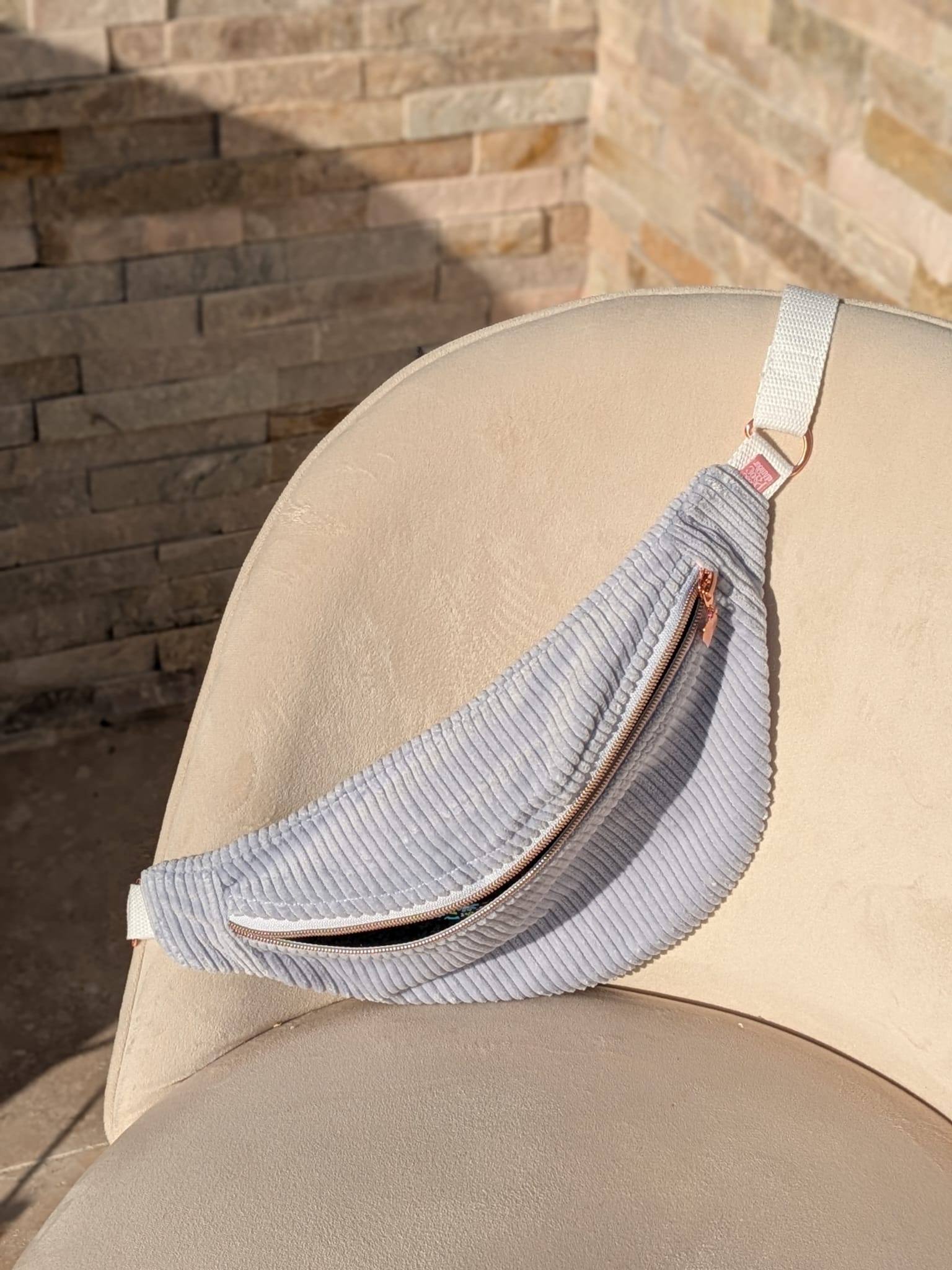 sac banane velours cotele bleu