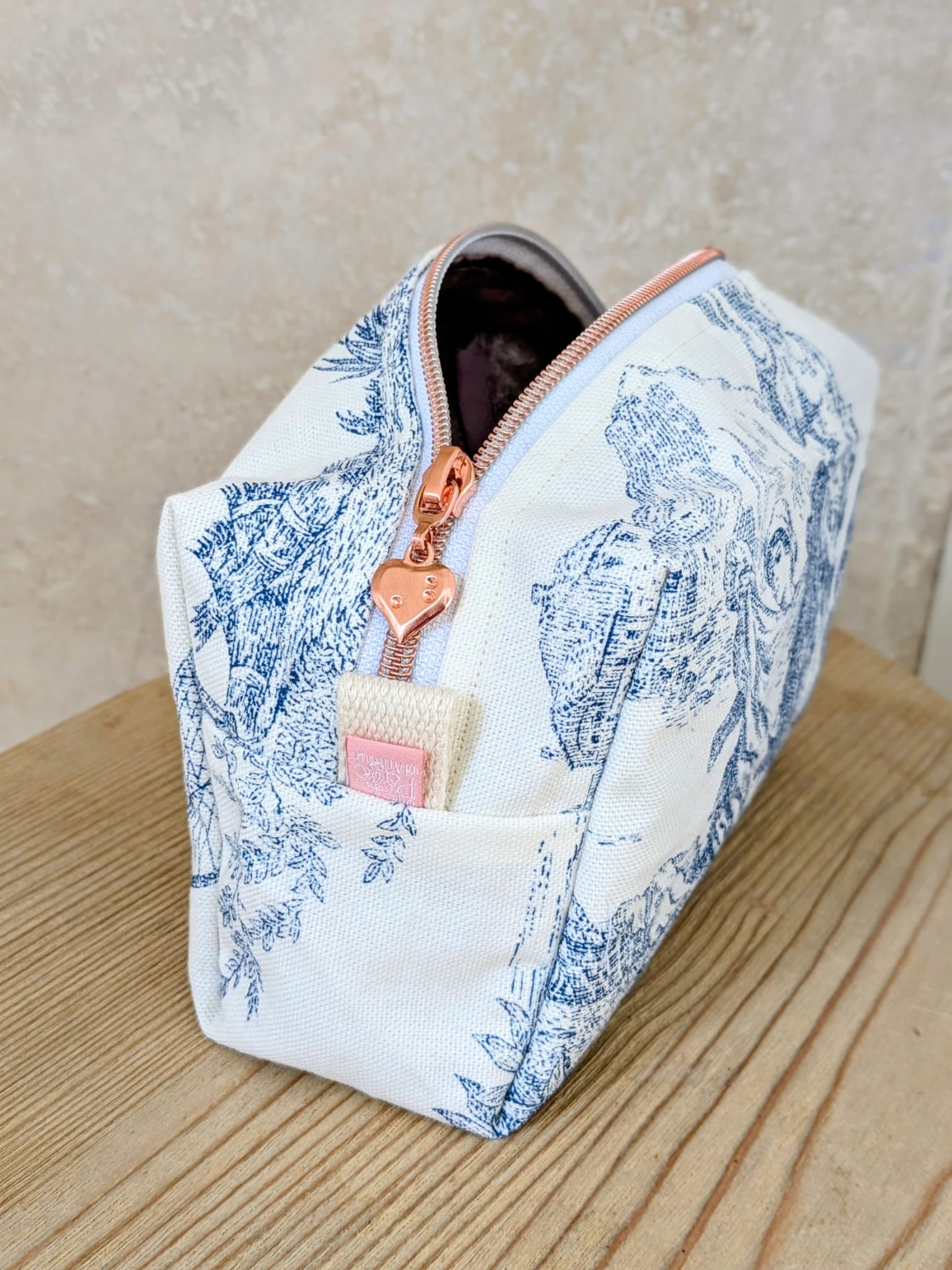 trousse toile jouy curseur coeur or rose
