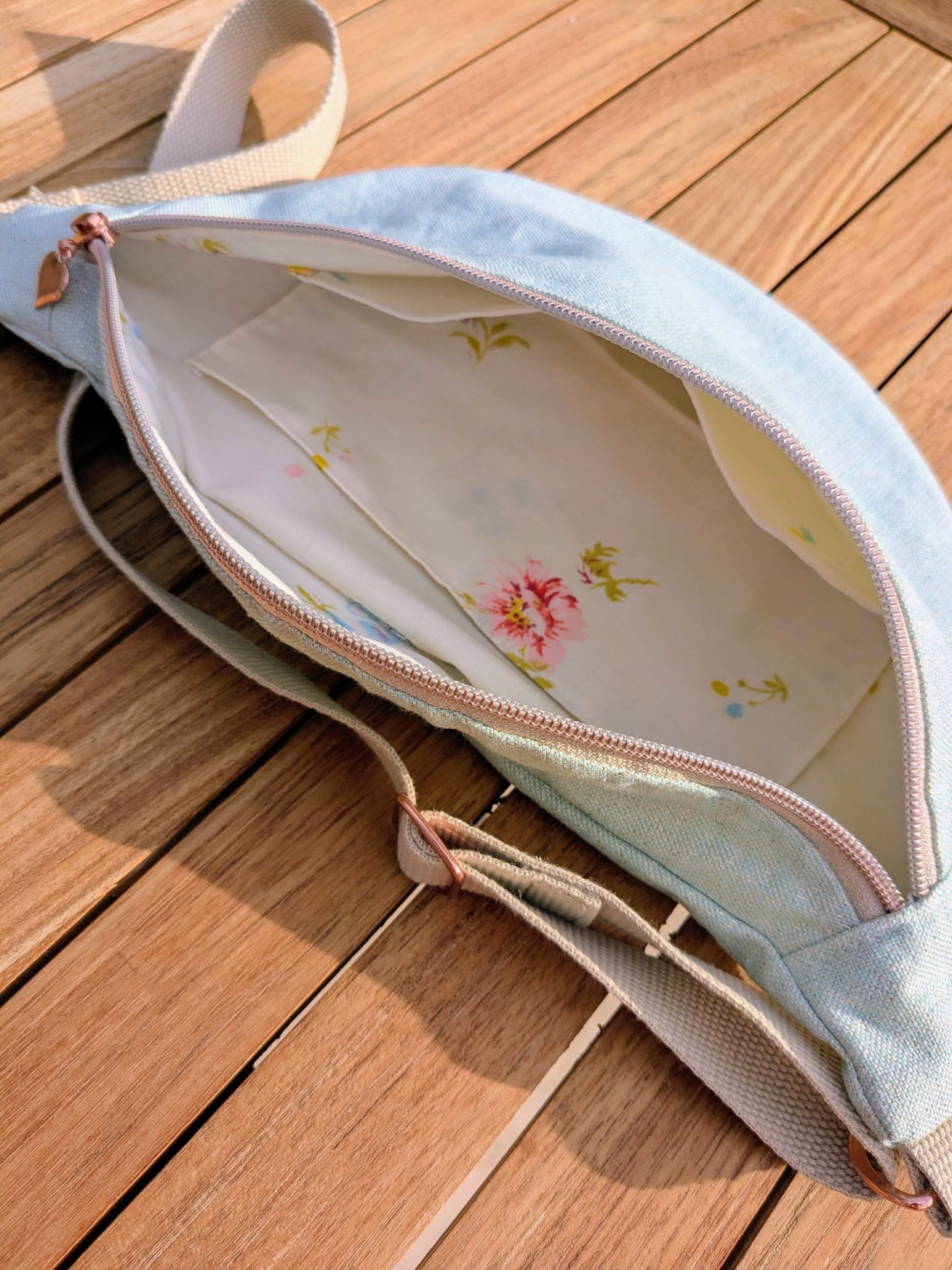 sac banane vert paillete doublure fleurs