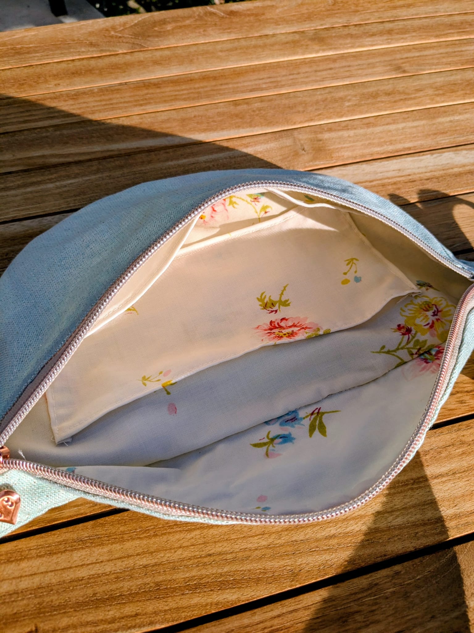 sac banane vert paillete doublure fleurie