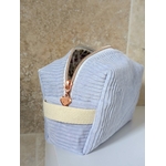 trousse velours bleu fermeture eclaiR  or rose