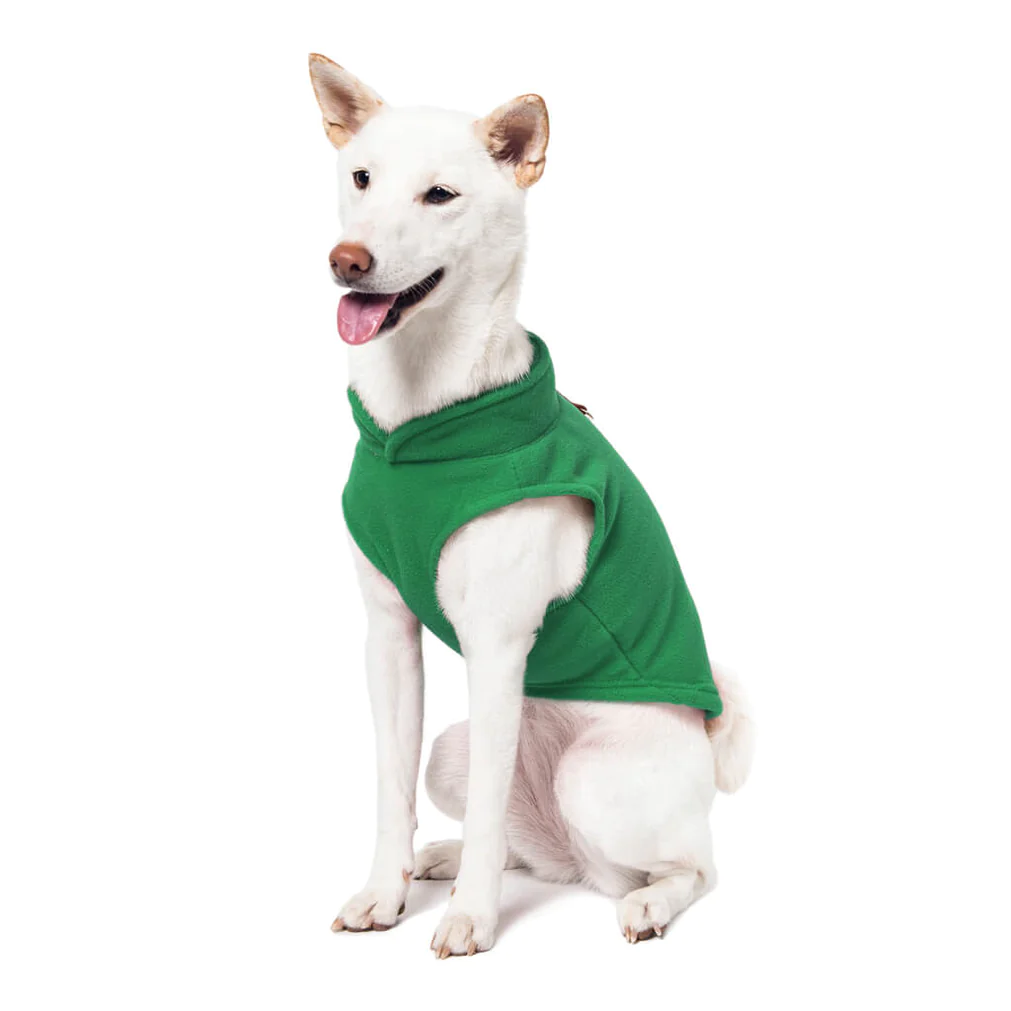 a-shiba-inu-wearing-gooby-green-fleece-vest-sitting-down-and-smiling-side-45-degrees-view-1024x1024px