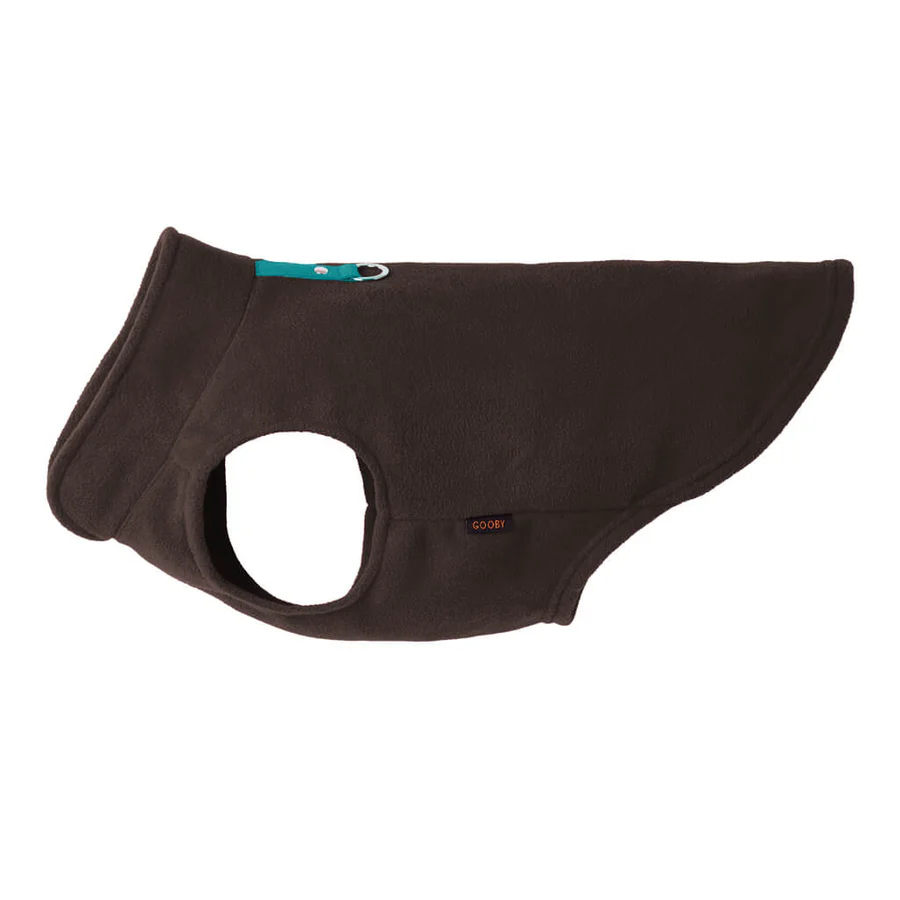 gooby-brown-fleece-vest-with-turquoise-tag-side-view-1024x1024px