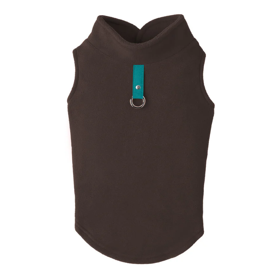 gooby-brown-fleece-vest-with-turquoise-tag-back-view-1024x1024px