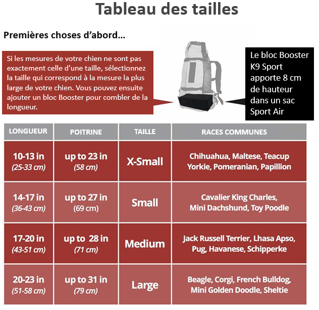 tableau des tailles