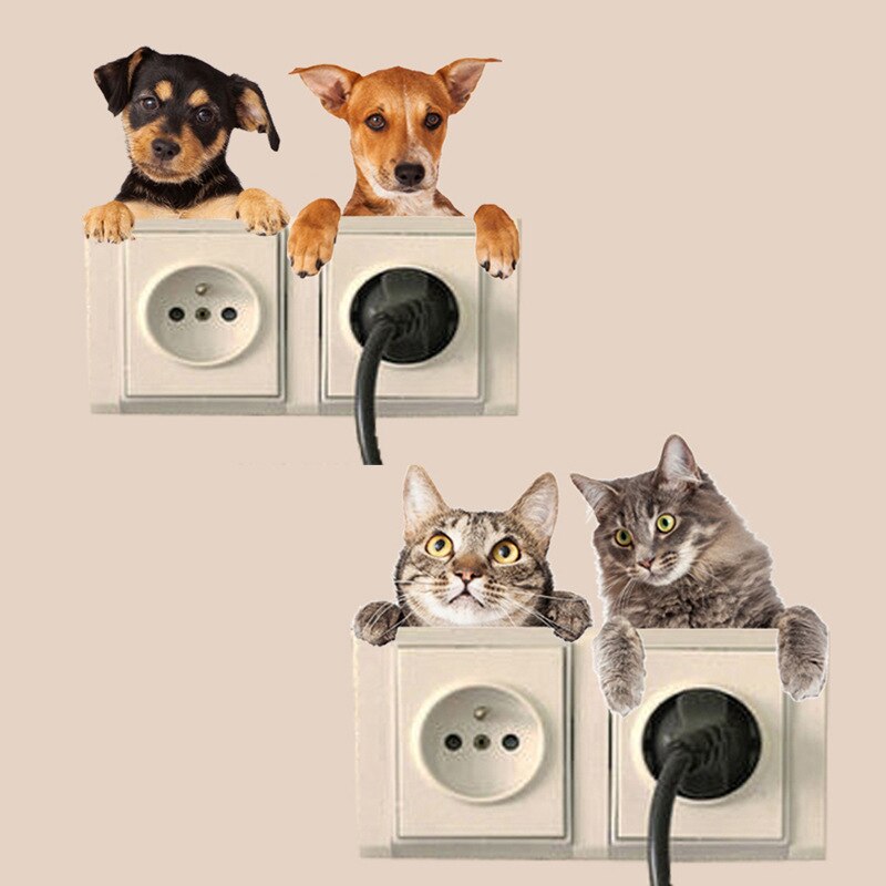 Autocollants-de-commutateur-chat-et-chien-3D-tr-s-mignons-autocollant-mural-en-PVC-amovible-en