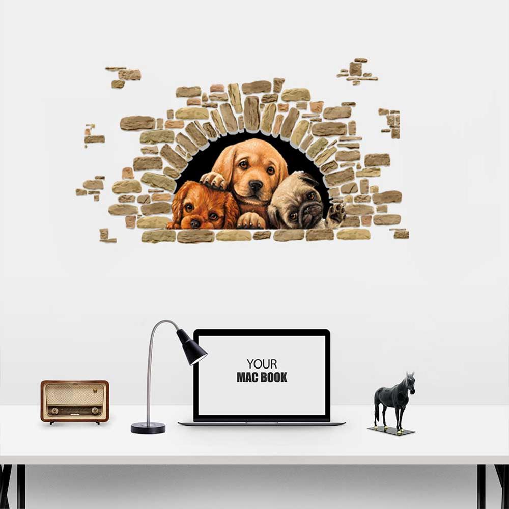 Autocollants-muraux-trois-chiots-mignons-d-coration-de-chambre-coucher-salon-pour-la-maison-sparadrap-de