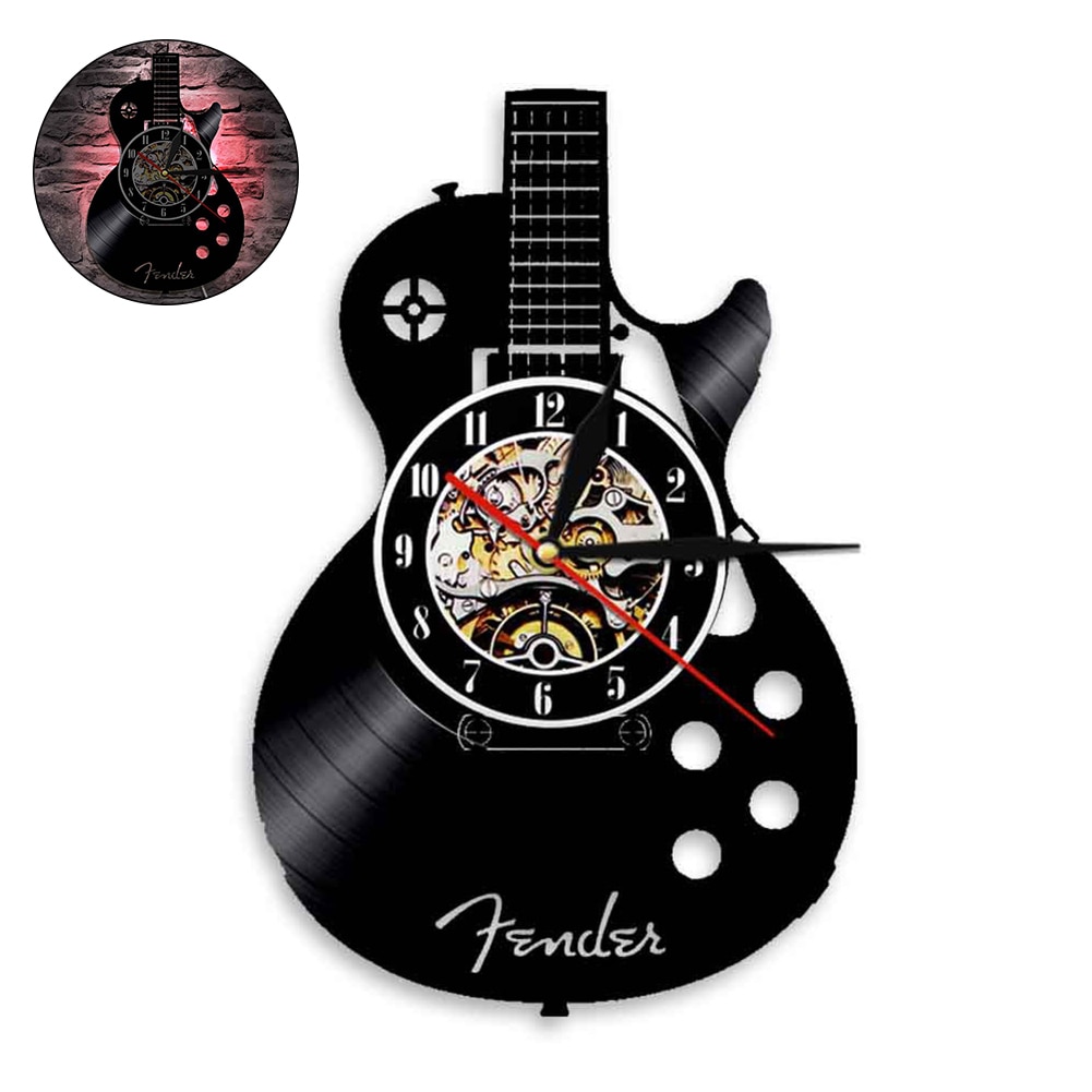 Horloge-murale-silencieuse-en-vinyle-Quartz-Instrument-de-musique-guitare-acoustique-d-cor-de-Bar-maison