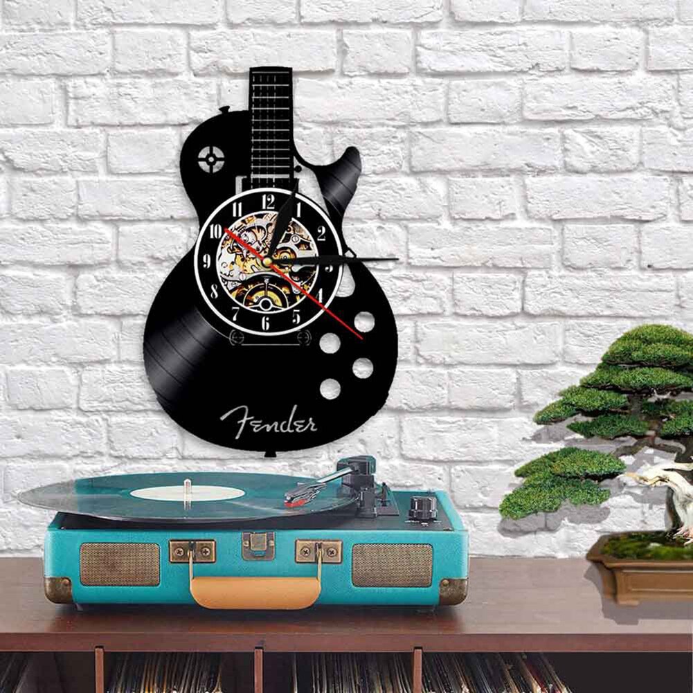 Horloge-murale-silencieuse-en-vinyle-Quartz-Instrument-de-musique-guitare-acoustique-d-cor-de-Bar-maison