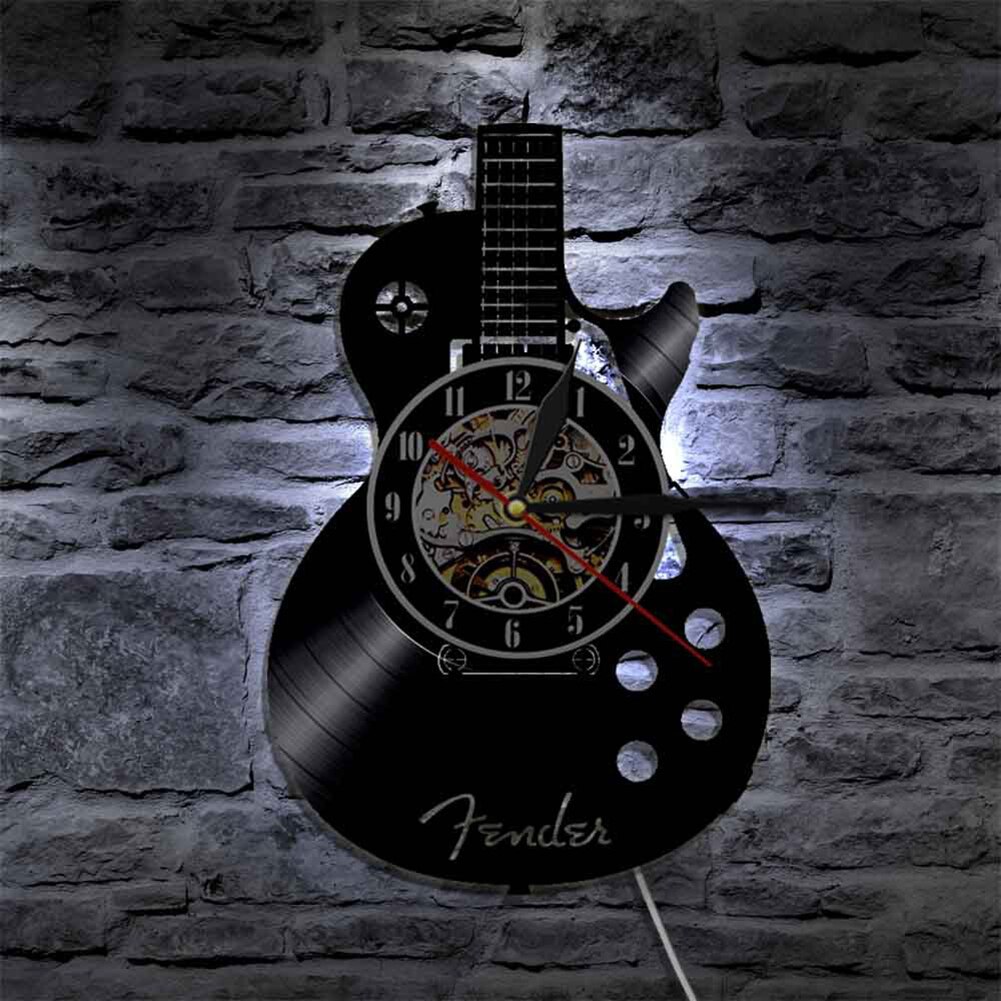 Horloge-murale-silencieuse-en-vinyle-Quartz-Instrument-de-musique-guitare-acoustique-d-cor-de-Bar-maison