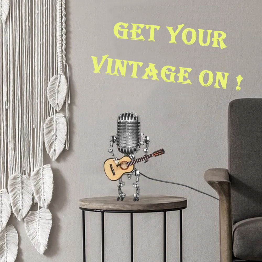 Microphone-Robot-Vintage-avec-guitare-Figurines-en-m-tal-pour-l-int-rieur-lampe-de-bureau