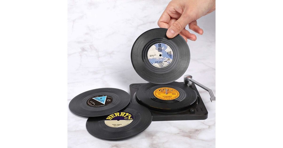 Lot De 6 Dessous De Verre En Forme De Disque Vinyle - Style Rétro Antidérapant - Diamètre 10,5 Cm