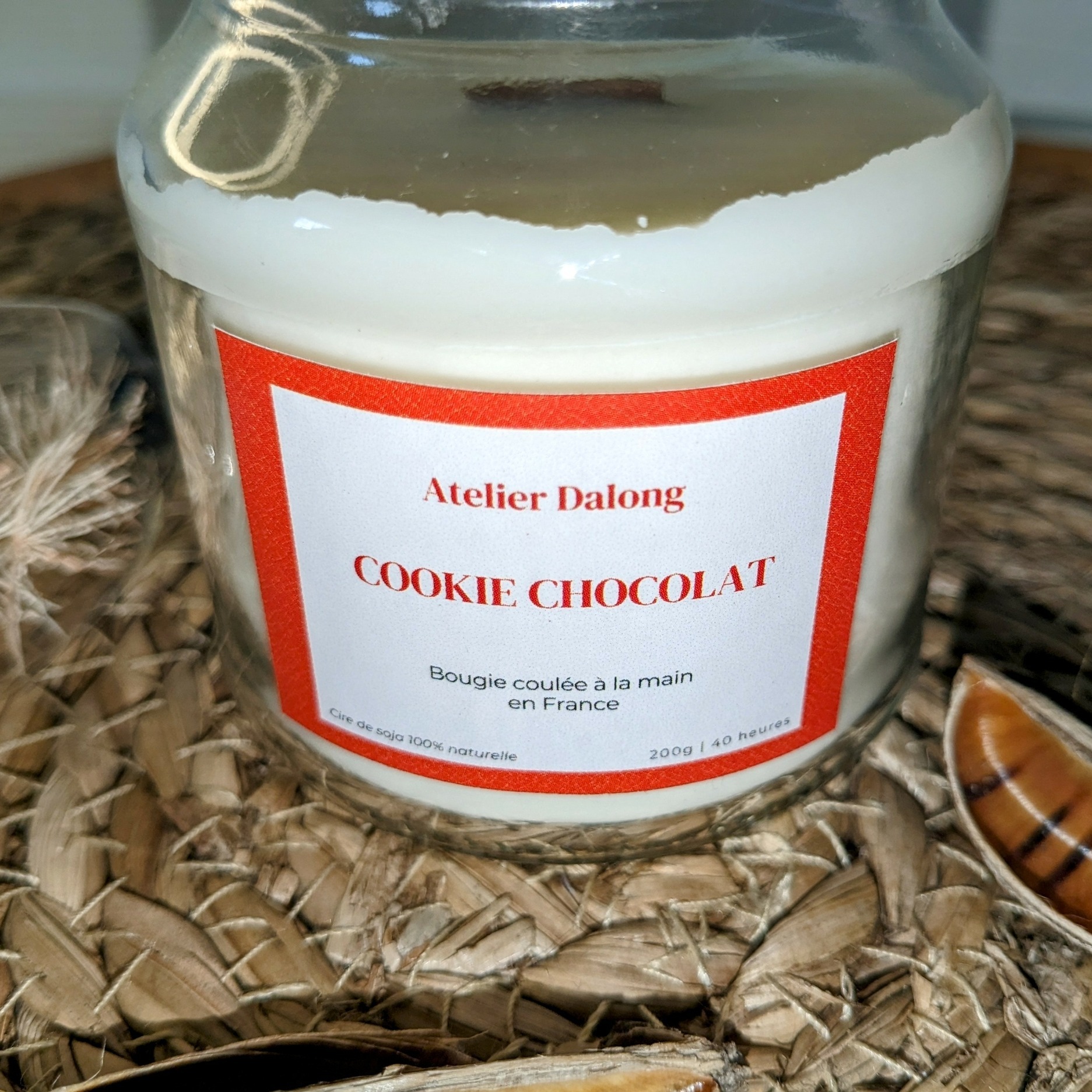 bougie cire de soja cookie chocolat mèche bois