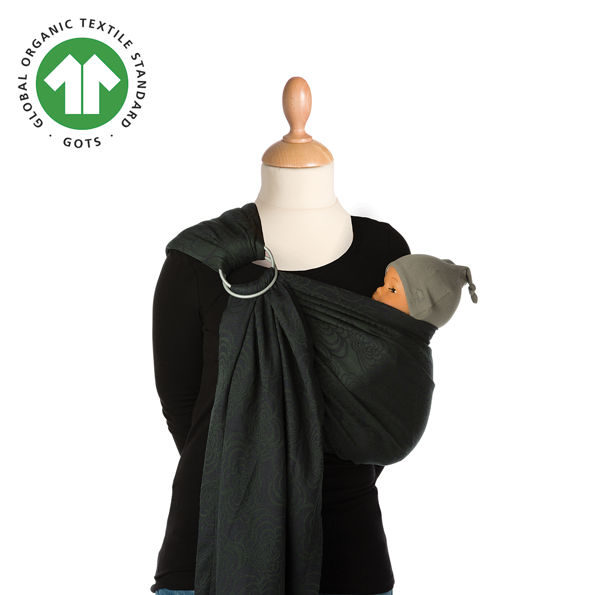 SCHMUSEWOLKE Écharpe de portage pour bébé Jacquard en coton bio Gris 80 x 470 cm Taille bébé et enfant 9-60 mois 6-16 kg 