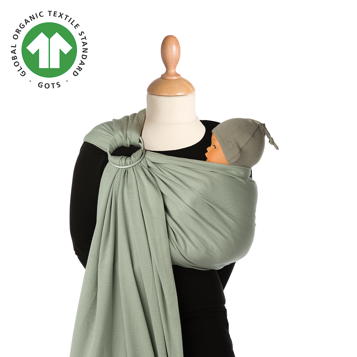 Porte-bébé sling vert avec anneaux ring sling pour portage devant