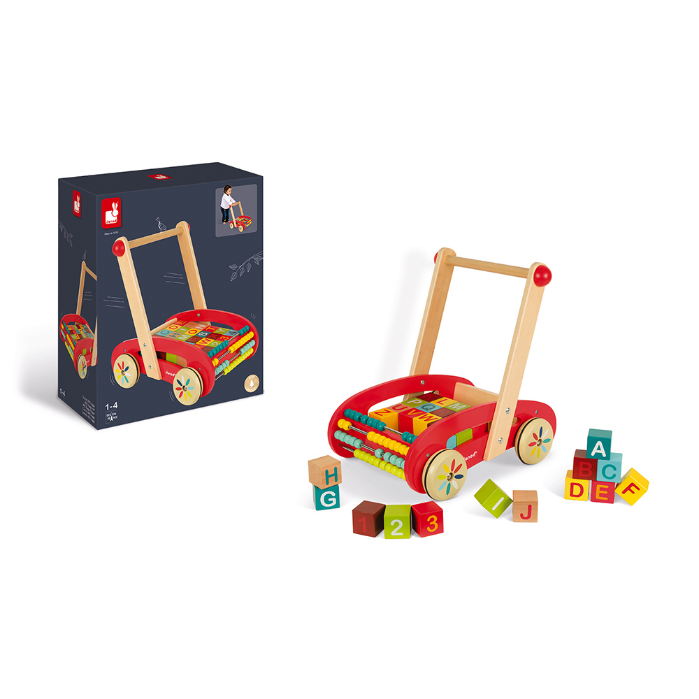 Chariot ABC Buggy Tatoo - 30 cubes - jouet en bois - boite