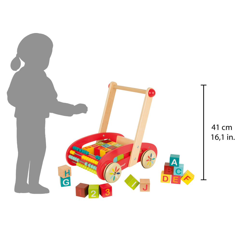 Chariot ABC Buggy Tatoo - 30 cubes - jouet en bois - taille enfant