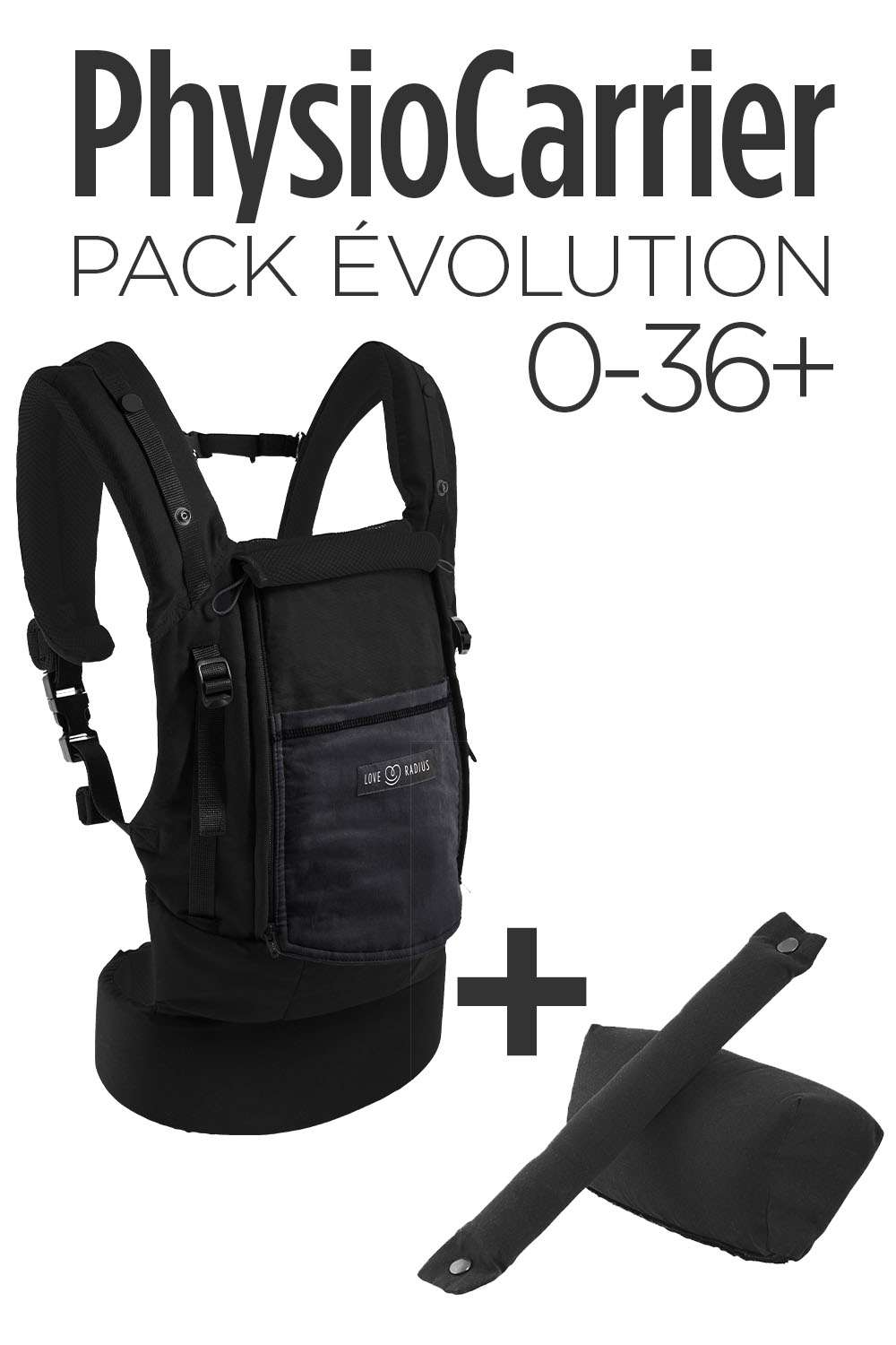 PhysioCarrier Noir poche Anthracite – Pack évolution 0-36 mois Love Radius