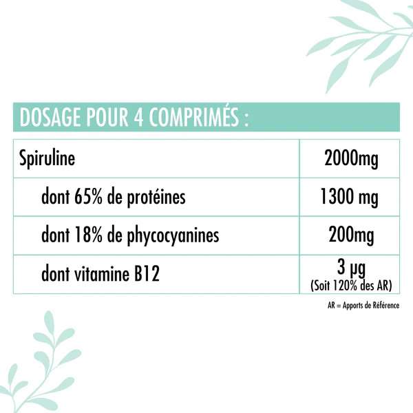 spiruline bio - dose pour 4 comprimés