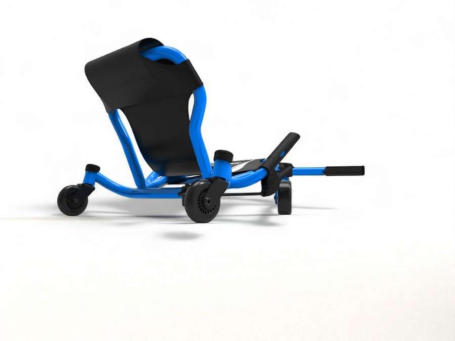 Ezyroller Spinner Bleu vu de dos, kart évolutif pour enfants avec dossier noir ergonomique