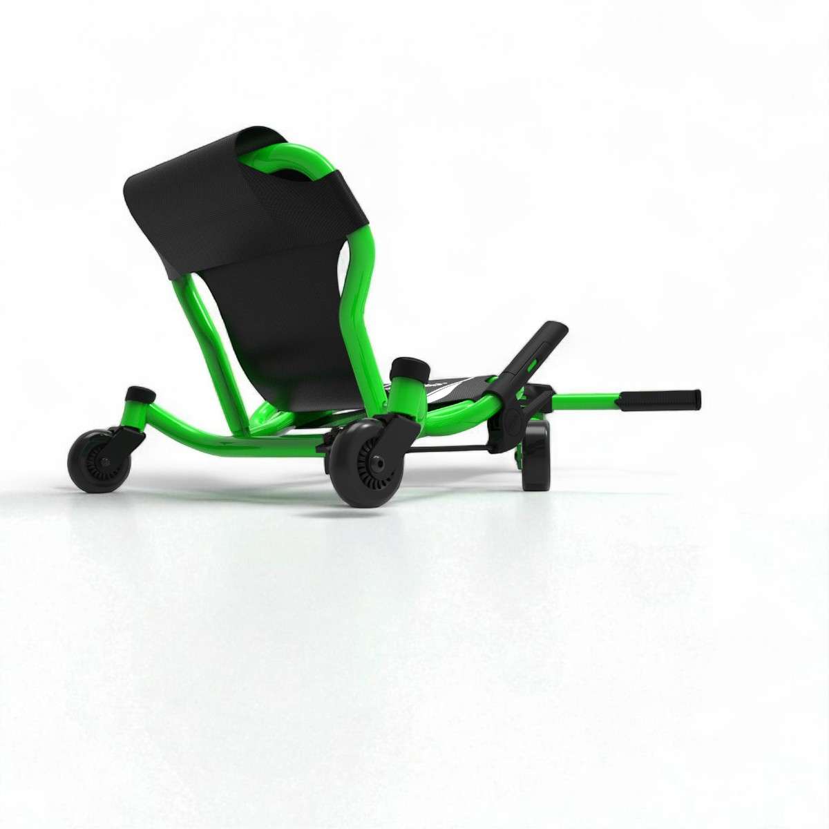 Vue arrière de l’Ezyroller Spinner X Vert, avec siège ergonomique et cadre solide.