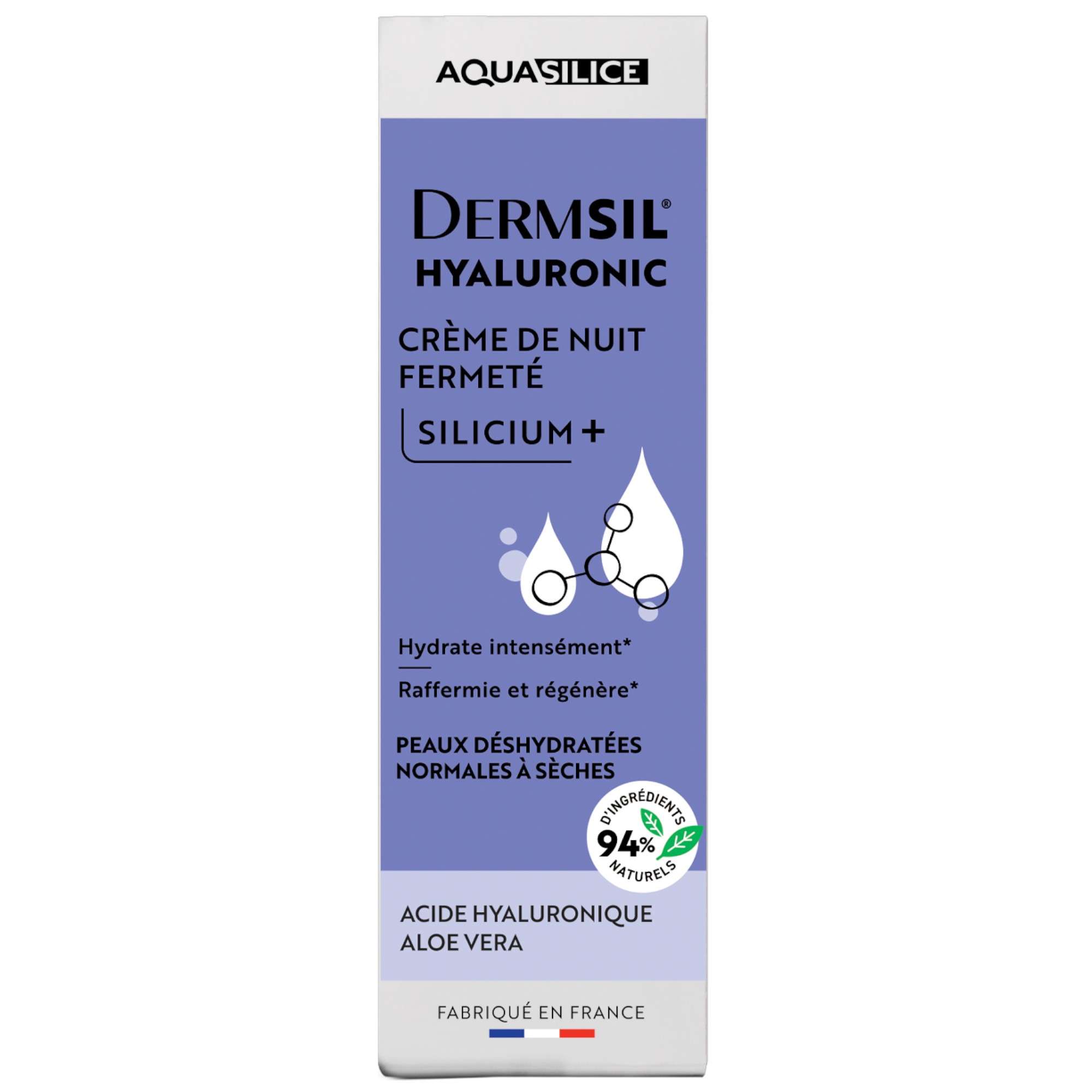Crème de nuit fermeté Aquasilice Dermsil Hyaluronic – étui 50 ml