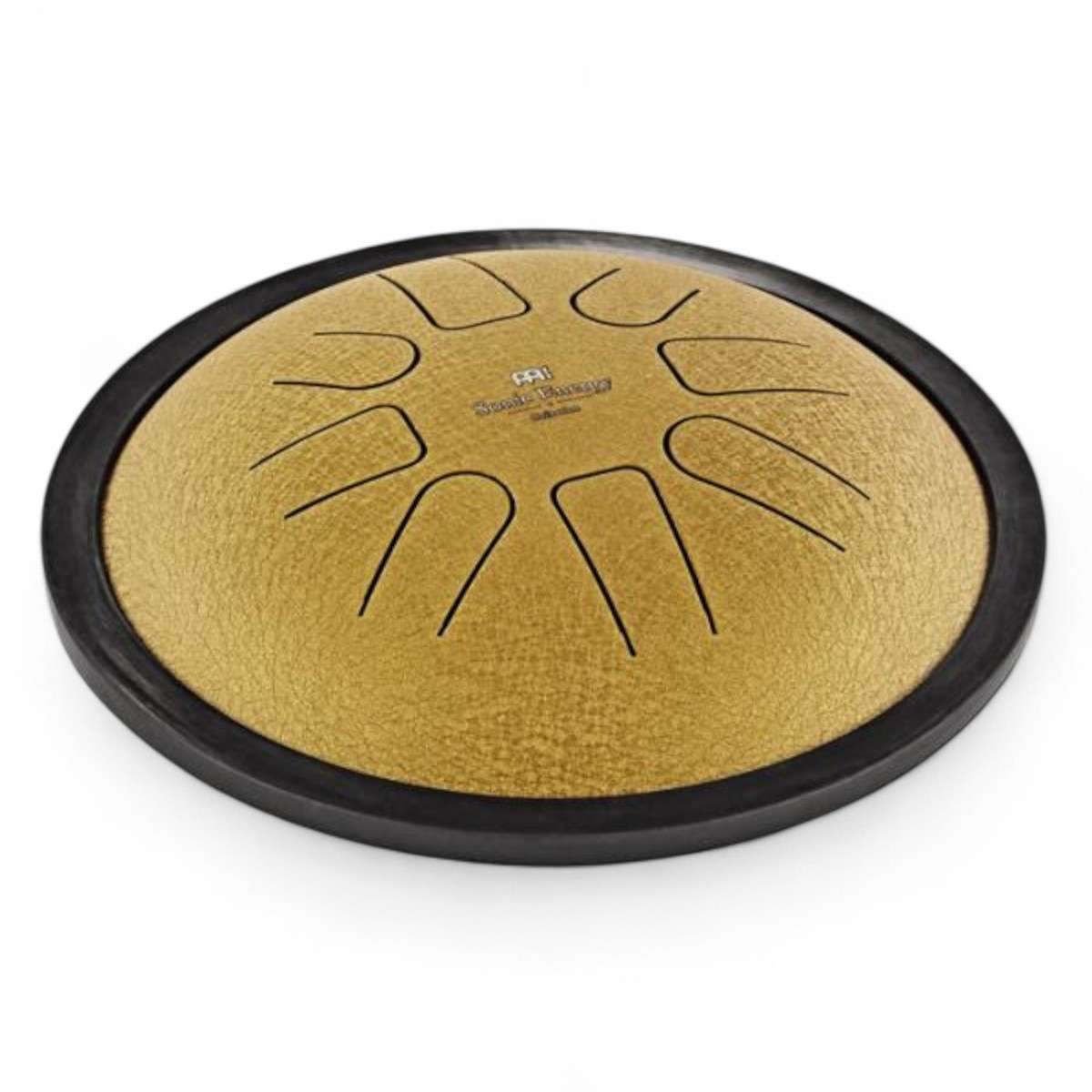 Tambour à langue doré Meinl posé seul sur fond blanc, vue de dessus (1)
