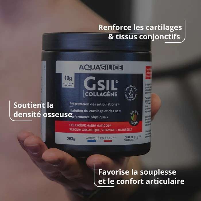 Collagène Marin GSIL Naticol® 10 g par dose, enrichi en silicium, manganèse et acérola, pot 263 g fabriqué en France