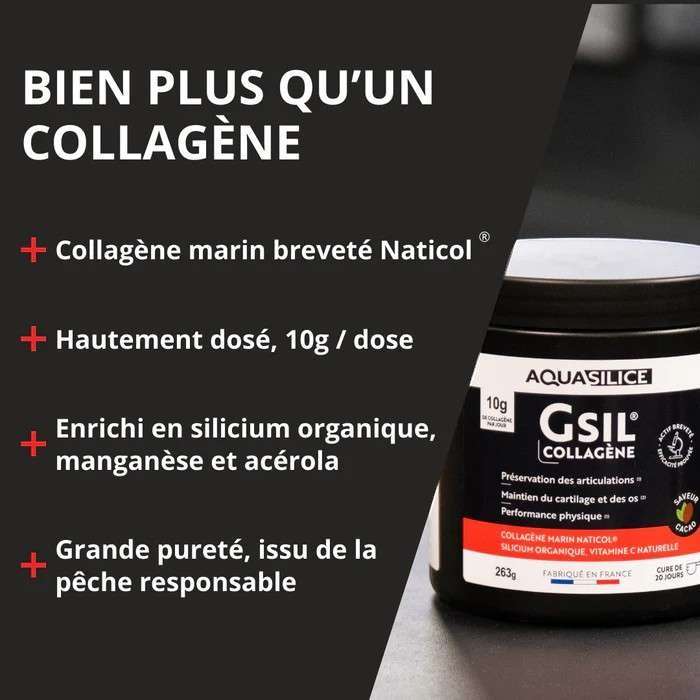Complément alimentaire GSIL Collagène Marin Naticol® cacao soutien densité osseuse, confort articulaire et souplesse