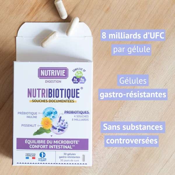 Les atouts de Nutribiotique Équilibre Digestif  gélules gastro-résistantes, 8 milliards d’UFC et sans substances controversées