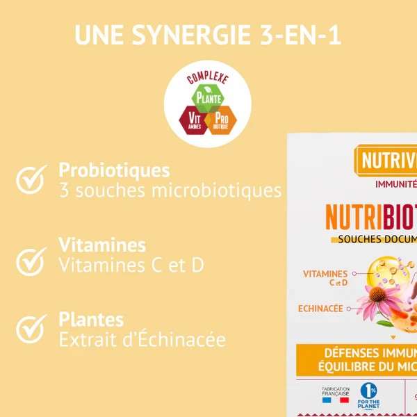 Visuel des engagements Nutrivie  formule clean et durable, sans lactose, sans conservateur, fabriquée en France, certifiée B Corp et 1 % pour la planète