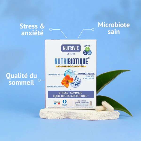 Les bienfaits de Nutribiotique Stress &amp; Sommeil  réduction du stress, amélioration du sommeil, microbiote équilibré et humeur apaisée