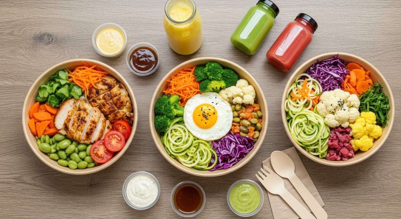 Fruits et légumes colorés disposés sur une table, symbolisant une alimentation acido-basique riche en aliments alcalinisants