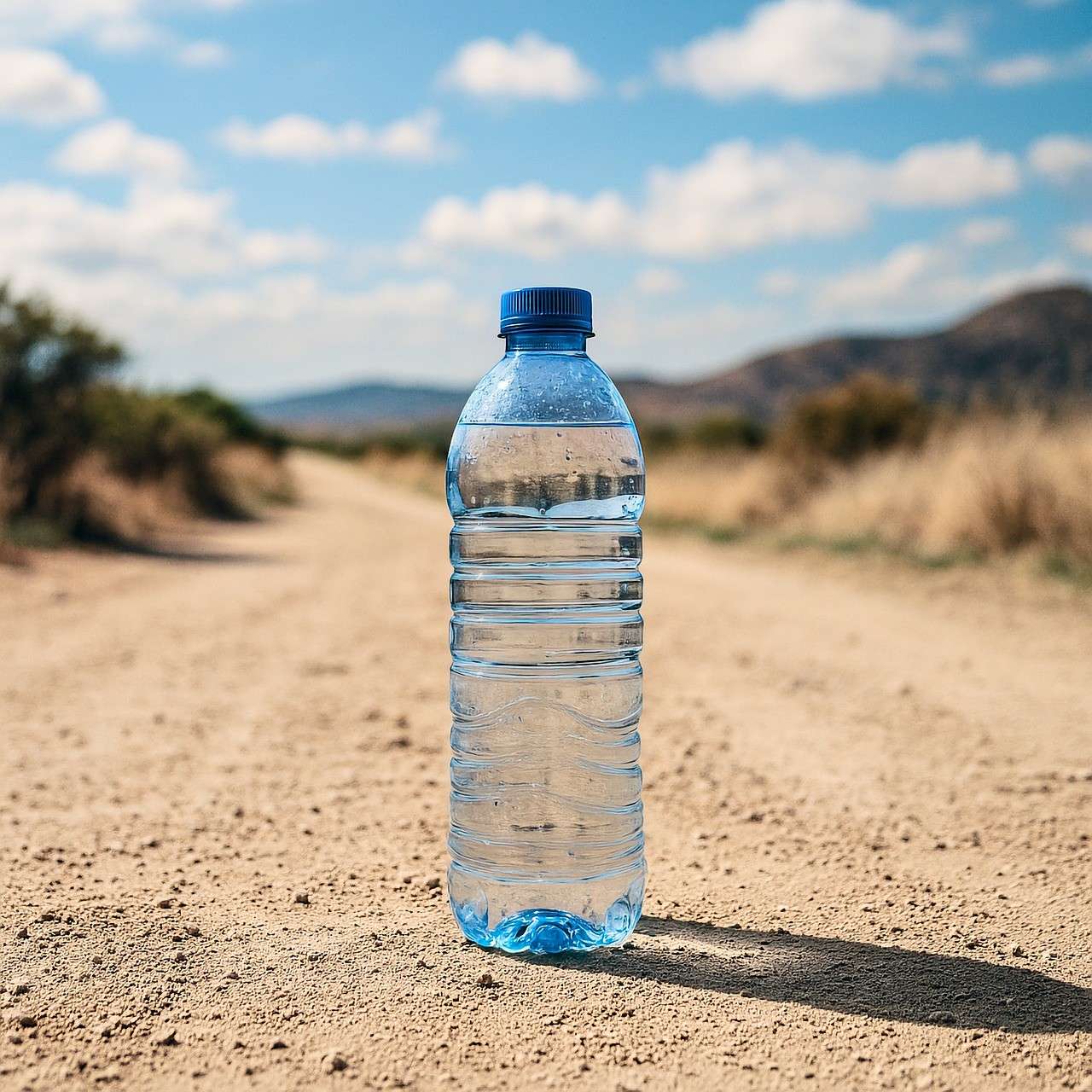 Sportif tenant son mollet douloureux lors d’une crampe, avec une gourde d’eau posée au sol à côté