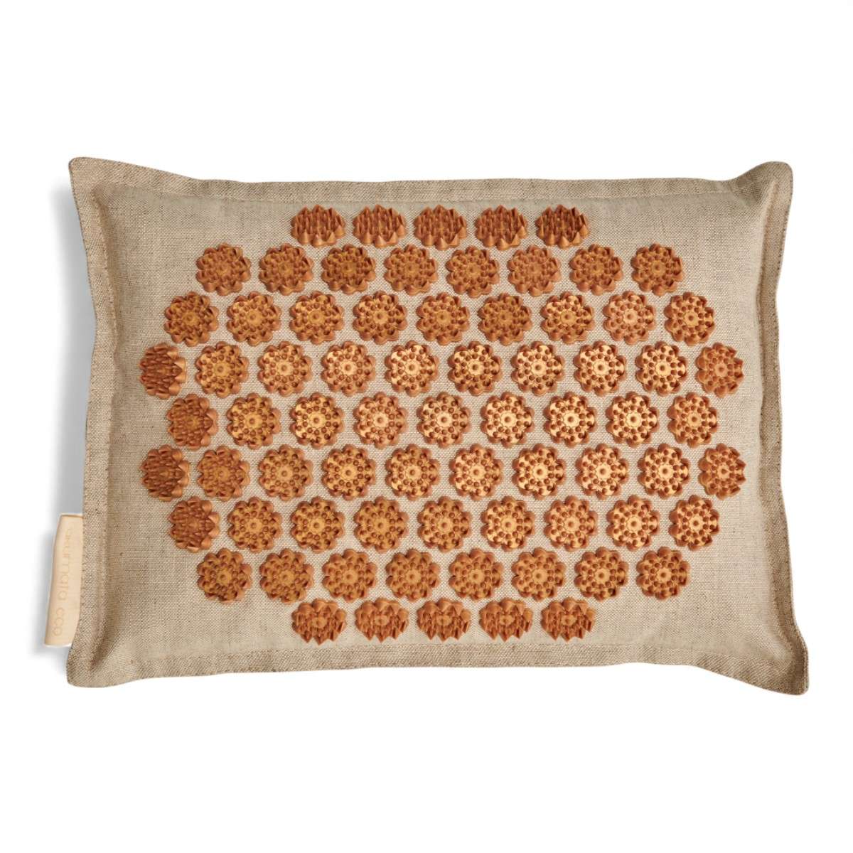 Coussin d’acupression Akumata Eco avec couronnes dorées sur housse en lin