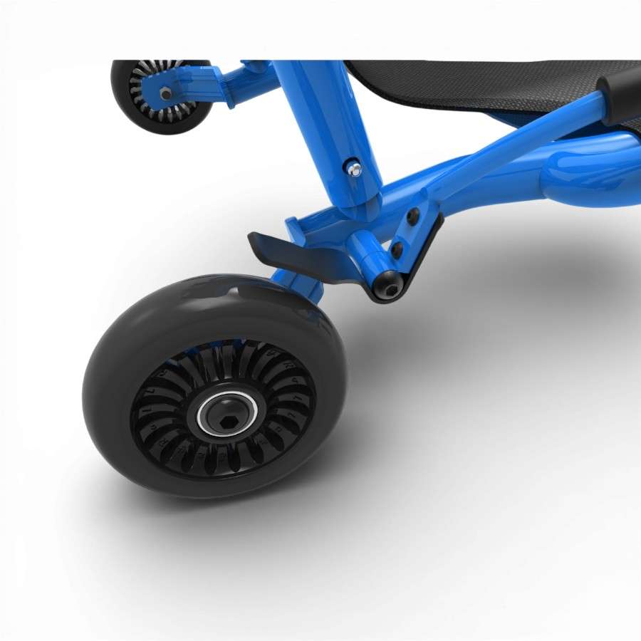 Détail du système de freinage et de la roue arrière de l’Ezyroller Classic X Bleu.