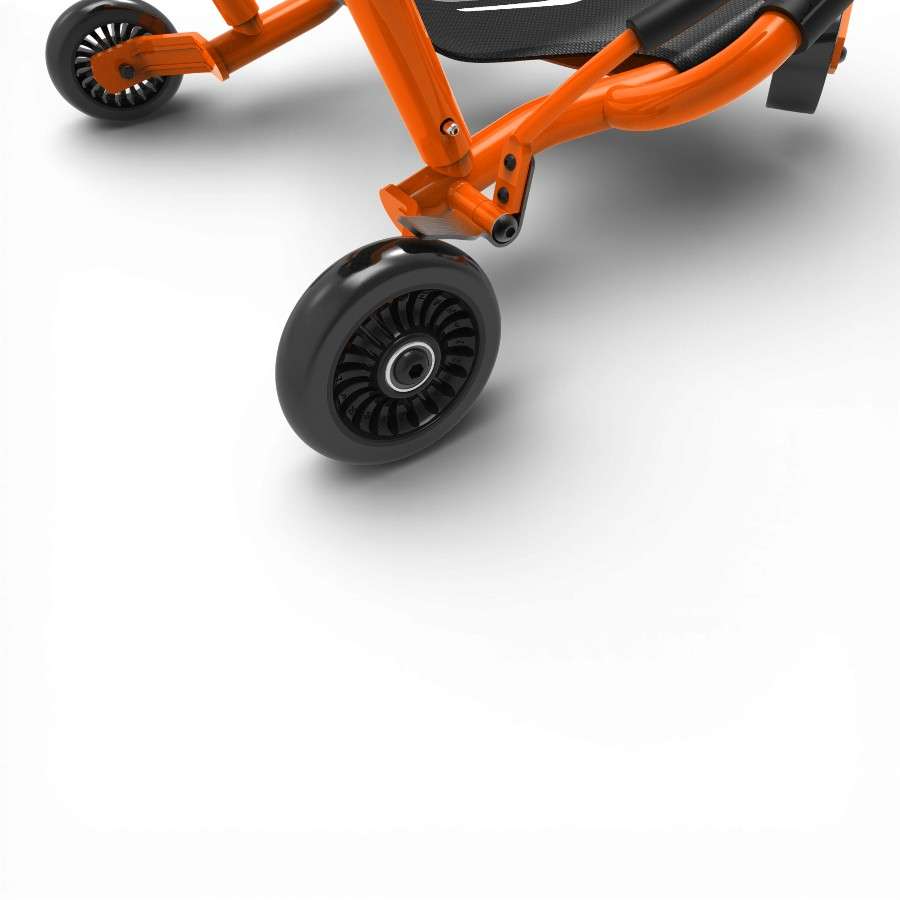 Détail du système de freinage et de la roue arrière de l’Ezyroller Classic X orange .