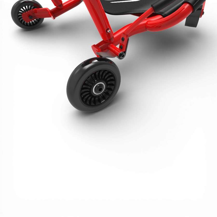 Détail du système de freinage et de la roue arrière de l’Ezyroller Classic X rouge .