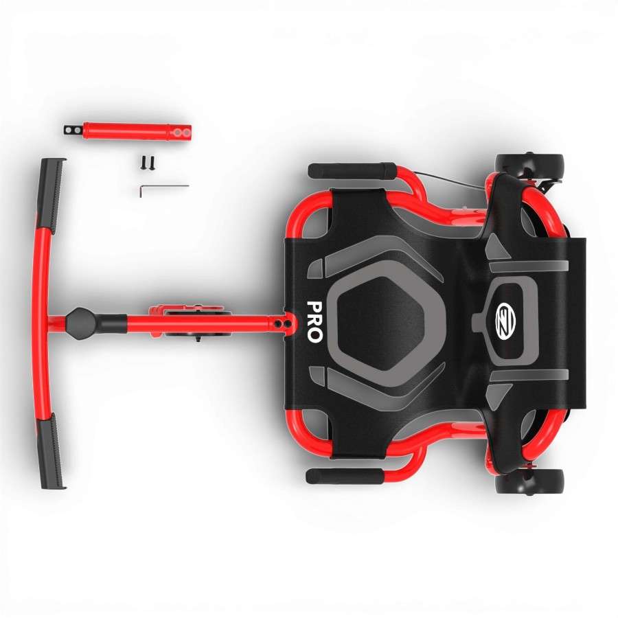Vue du dessus du Ezyroller Pro X Rouge avec extension et outils fournis