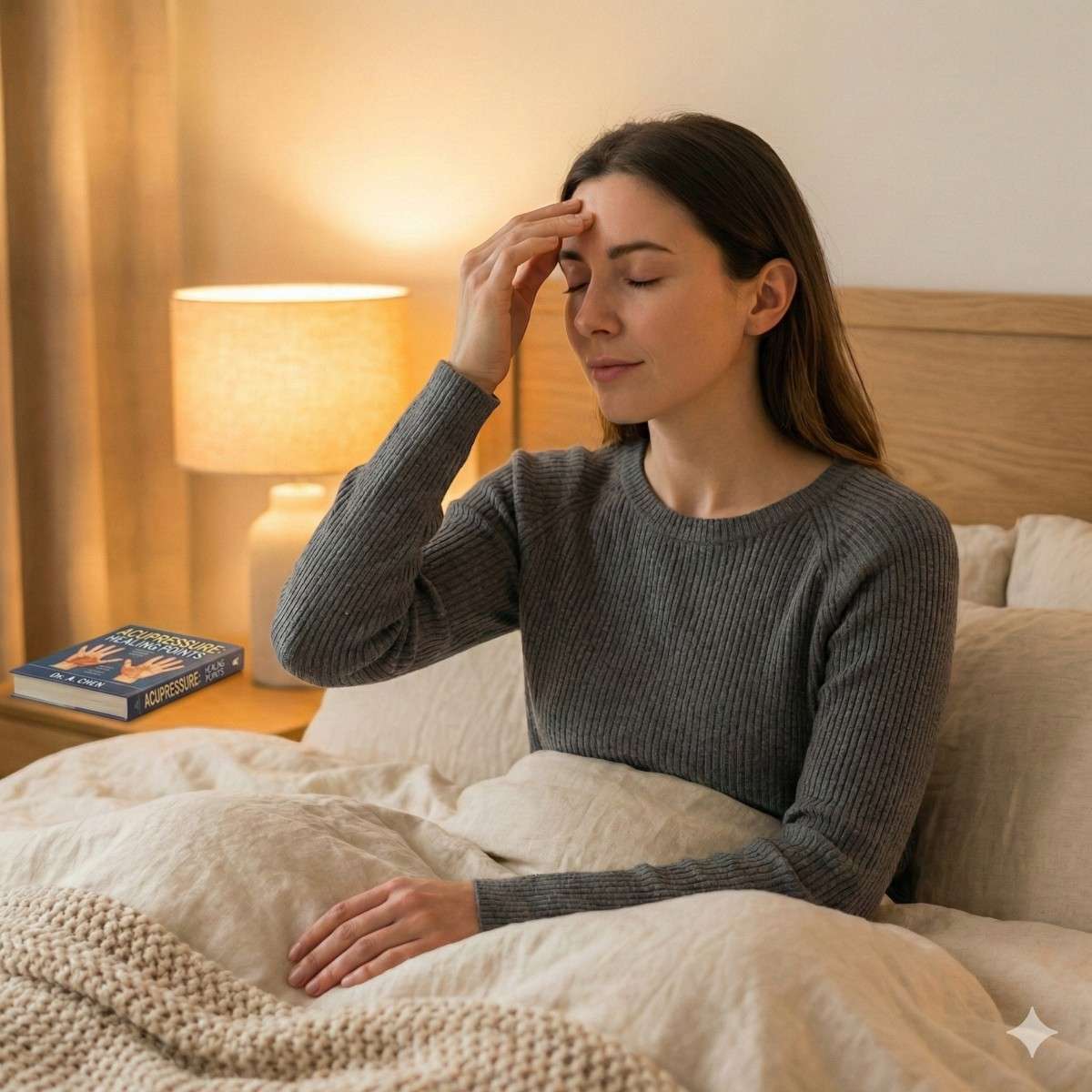 femme-pratiquant-l-acupression-sur-le-front-avant-le-coucher-pour-soulager-le-stress-et-favoriser-l-endormissement