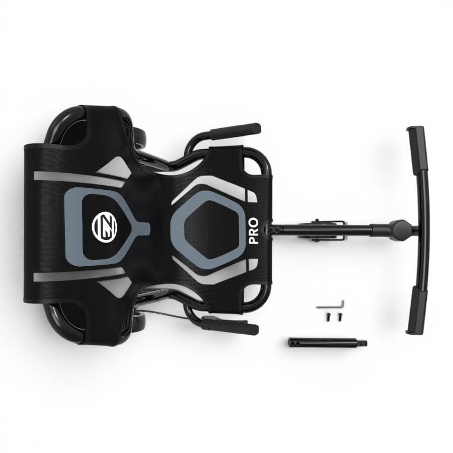 Ezyroller Pro X noir vu du dessus – kart sans pédales avec guidon oscillant et assise confortable.