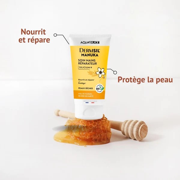 Soin Mains Réparateur Dermsil Manuka Silicium+ Aquasilice – nourrit, répare et protège la peau