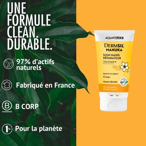 Soin Mains Dermsil Manuka Aquasilice – 97% naturel, fabriqué en France, certifié B Corp, 1% pour la planète