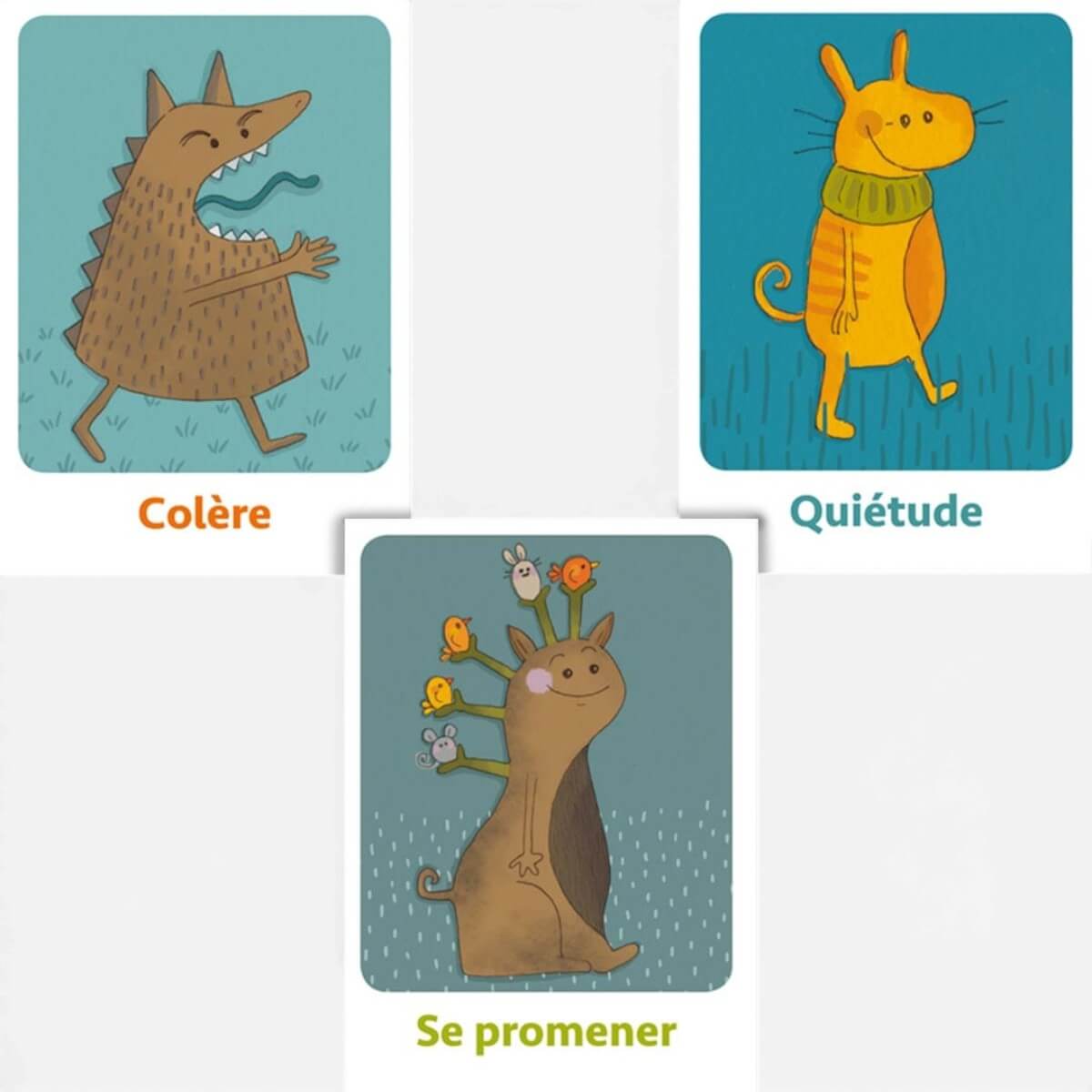 Exemples de cartes émotions et actions du jeu Émotions Monstres