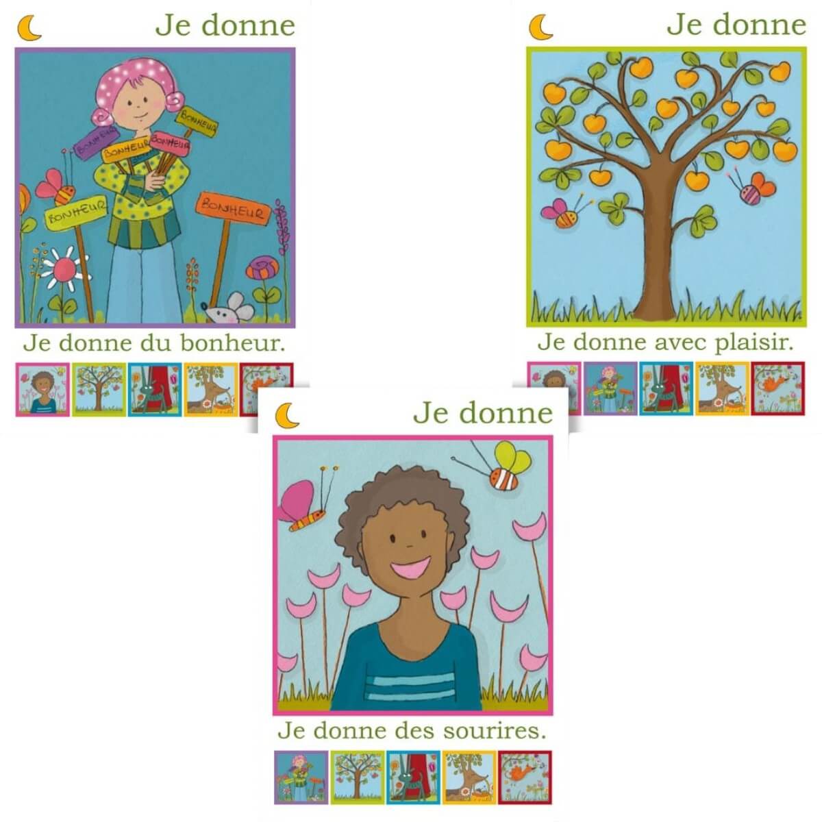 Exemples de cartes du jeu Philo Famille autour du partage et de la générosité